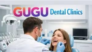 Dentist examining a patient’s teeth inside GUGU Dental Clinics during a professional dental check-up