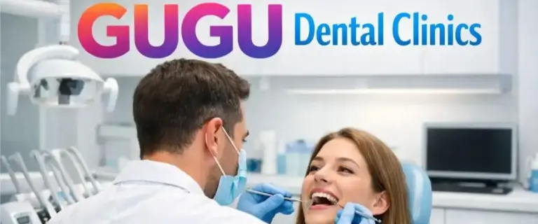 Dentist examining a patient’s teeth inside GUGU Dental Clinics during a professional dental check-up