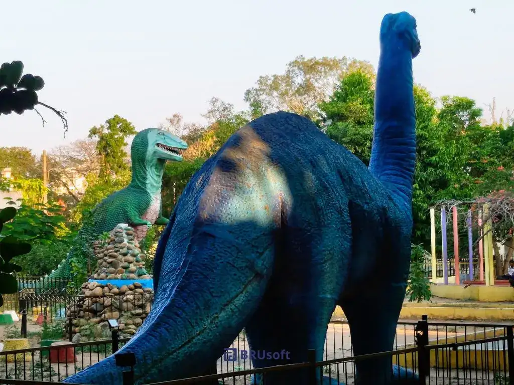 Dinosaur statue at VOC Park Coimbatore in the popular Jurassic zone