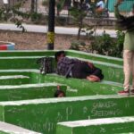 Green hedge-style maze walls for children to explore at Kumaraswamy Lake Park, Coimbatore