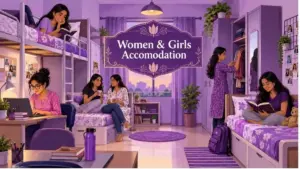 Indian girls and women in a comfortable hostel accommodation room