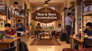 Indian students and working men in a comfortable hostel accommodation room