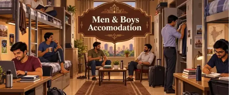 Indian students and working men in a comfortable hostel accommodation room