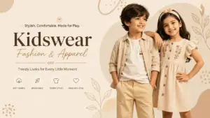 Kidswear fashion and apparel featuring stylish children's clothing in beige tones