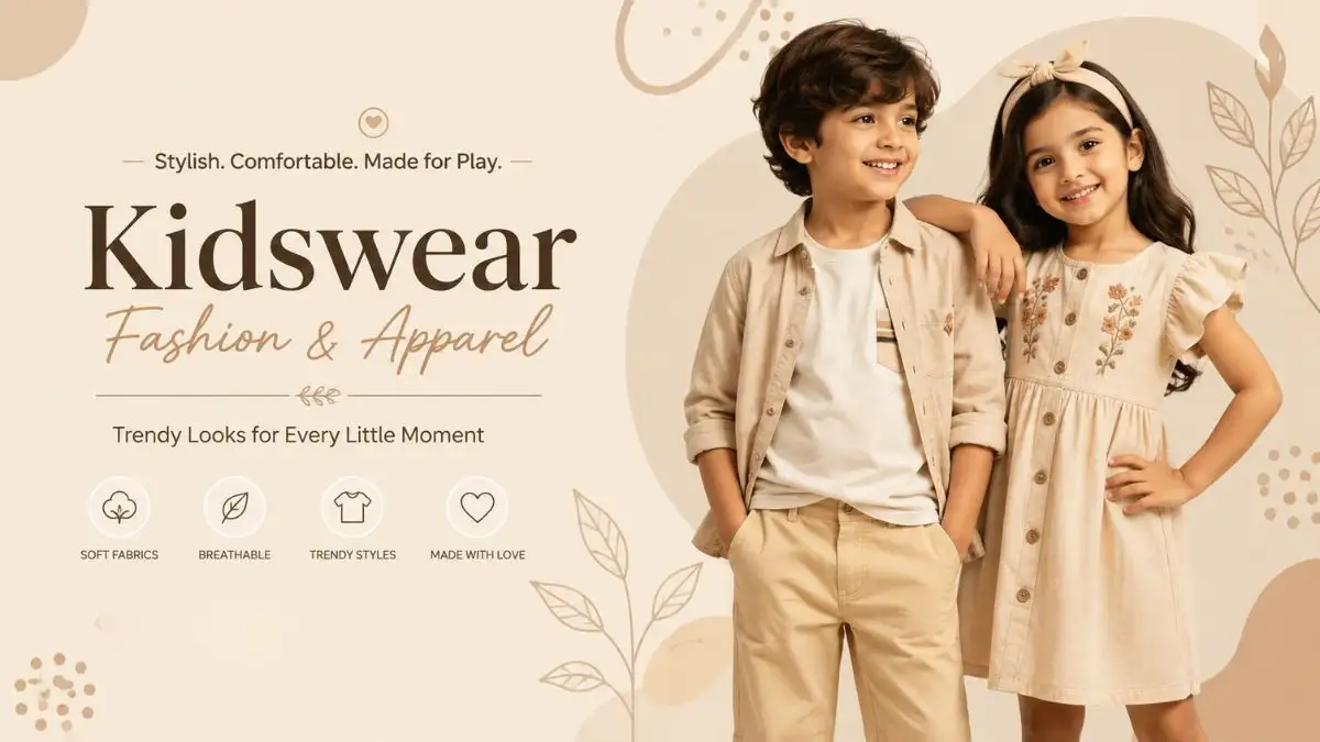 Kidswear fashion and apparel featuring stylish children's clothing in beige tones