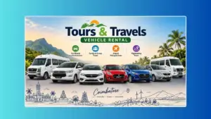 Tours and travels vehicle rental services in Coimbatore featuring cars and tempo travellers