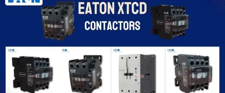 Eaton XTCD contactors banner showing six Eaton 3-pole contactors for motor control from Shansen Traders, Coimbatore