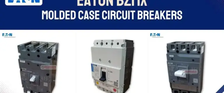 Eaton BZMX molded case circuit breakers banner showing three Eaton MCCB models from Shansen Traders, Coimbatore