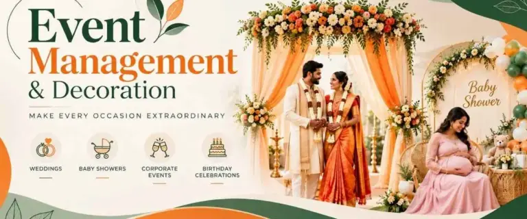 Event management and decoration services for weddings, baby showers and celebrations in Coimbatore