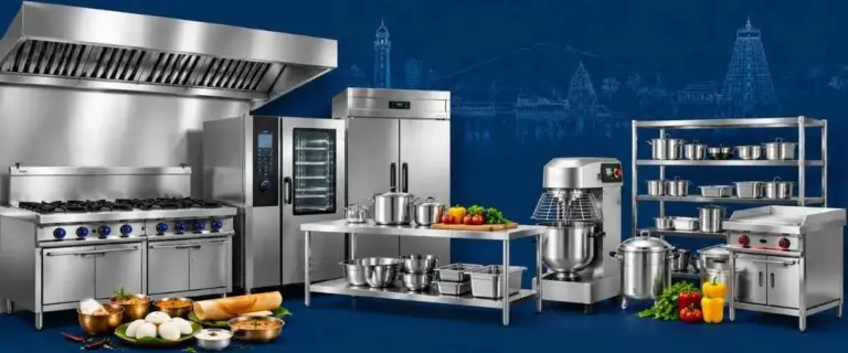 Kitchen equipment sellers in Coimbatore offering commercial cooking ranges, stainless steel kitchen equipment, ovens, mixers, and restaurant supplies.